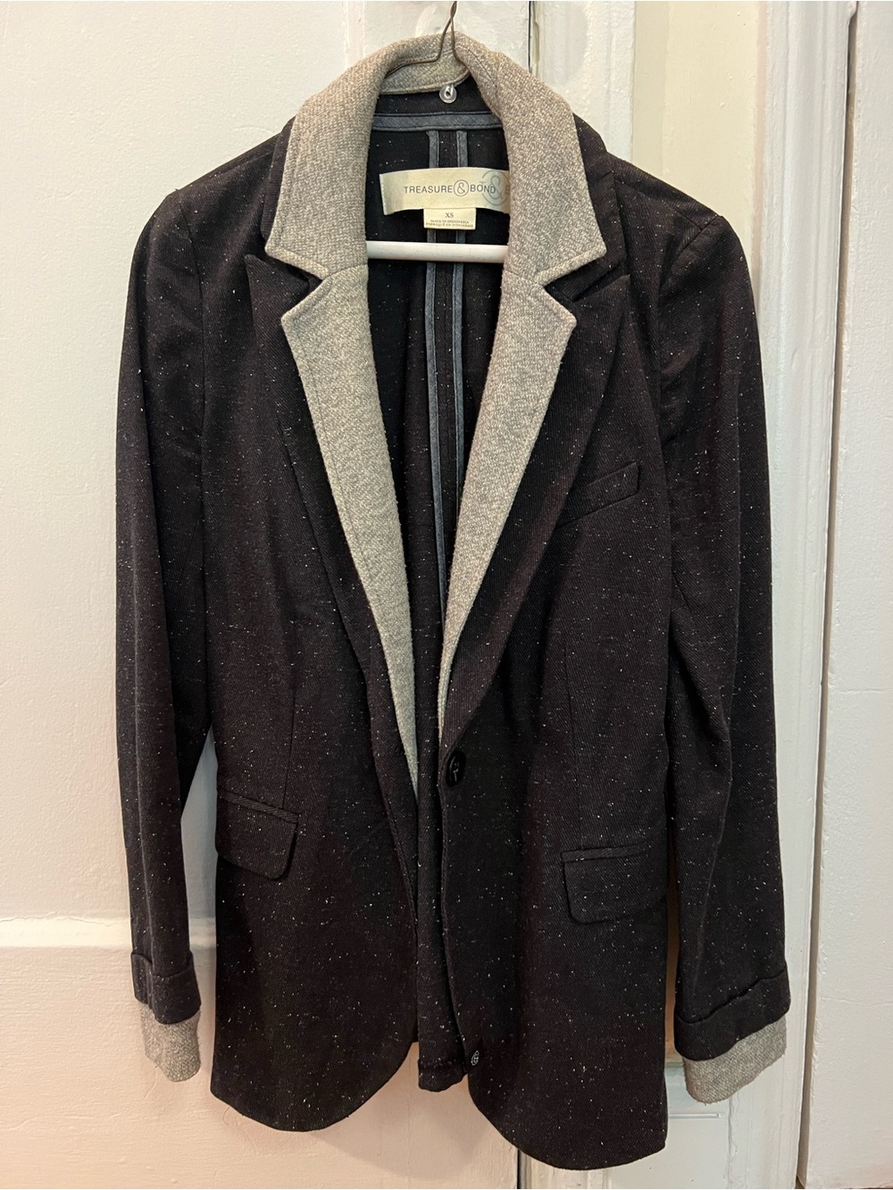 Treasure & Bond Black Blazer with Gray Contrast Lapel